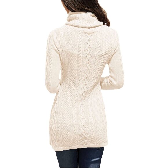 CCC Cowl Polo Neck Slim Tunic Sweater Fitted Ribbed Knit Pattern Trendy Size Med - Picture 5 of 6